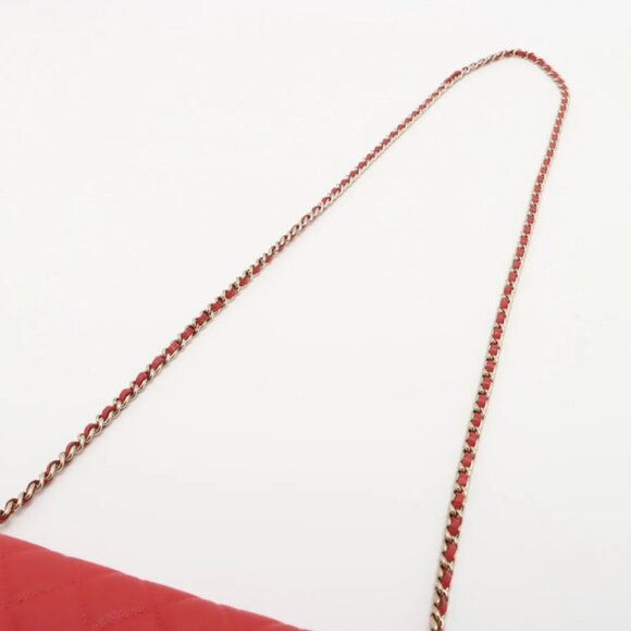 Chanel CC Logo Filigree Caviar Skin Chain Wallet Bag Red - Picture 5 of 15